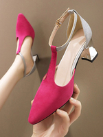 Damen Mid-Low Heels Peach T-Typ Knöchelriemen Pointed Toe Chunky Heel Slip-On Pumps