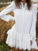 Damen Midikleid Weiß geschichtete Baumwolle Casual Jewel Neck Lange Ärmel Spitzenkleider