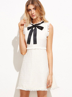 Damen Midikleider White Neckholder Bögen Akademisches ärmelloses Tunika-Kleid
