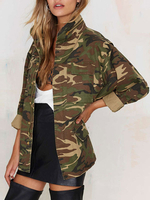 Damen Military Jacke 2021 Tarnung Lang Ärmel Übergröße Jacke Reißverschlussot Grün Mantel