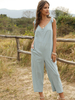 Damen Mint Blue Jumpsuit Straps Hals Ärmelloses Polyester Straight Summer One Piece Outfit
