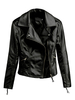 Damen Motorradjacken Schwarzer Turndown Kragen Langarm Reißverschluss Kurze Jacke