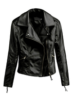 Damen Motorradjacken Schwarzer Turndown Kragen Langarm Reißverschluss Kurze Jacke