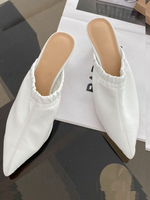 Damen Mules White PU Leder Spitze Zehen Stiletto Heel Slingbacks Schuhe