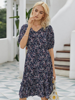 Damen Navy Blue Kleid Halbarm Polyester Summer Beach Kleid