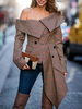 Damen Oberbekleidung Camel Turndown Kragen Bateau Neck Langarm Sexy Wintermantel