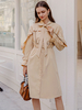 Damen Oberbekleidung Casual Khaki Wollmantel Polyester Langarm Midi Mantel