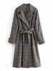 Damen Oberbekleidung Grau Plaid Turndown Kragen Langarm Lässig Gesteppter Langmantel
