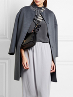 Damen Oberbekleidung Jewel Neck Lange Ärmel Taschen Casual Oversized Grauer Wollmantel