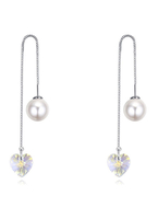 Damen Ohrringe in Silber 1 Piercing Ohrringe Ohr-Ketten Kristall und Herz Form