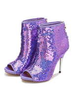 Damen Ombre Sommerstiefel Peep Toe Pailletten 4.1 "Lila Freizeitstiefel