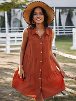 Damen Orange Etuikleider Ärmelloses V-Ausschnitt Rüschen Polyester Layered Attraktives Tunika-Kleid