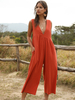 Damen Orange Red Jumpsuit Ärmelloser Polyester Long Straight Summer Playsuit