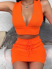 Damen Orange Rot Zweiteilige Sets Baumwolle Casual Herbst Ärmelloses V-Ausschnitt Outfit