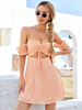 Damen Orange Sommerkleid Open Shoulder Kurzarm Polyester Short Beach Kleid