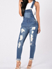 Damen Overall Jeans Denim Suspender Ripped Pants