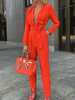 Damen Overall Roter V-Ausschnitt Langarm Polyester Gerade Hose Sommer Spielanzug
