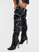 Damen Overknee-Stiefel Black Square Toe Oberer Winter Stiletto Stiefel