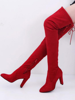 Damen Overknee-Stiefel Burgunder Wildleder Leder Red Pointed Toe Chunky Heel Stiefel