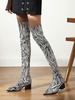 Damen Overknee Stiefel Chunky Heel Spitzschuh PU Leder Schwarz Oberschenkel Hohe Stiefel