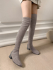 Damen Overknee-Stiefel Elastischer Stoff Hellgraue Stiefel mit quadratischem Zehenschenkel