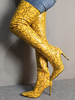Damen Overknee Stiefel Gelb Spitz Snake Print 4.7 "Overknee High Boots