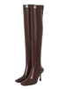 Damen Overknee Stiefel Leder Khaki Square Toe Stiletto Stiefel