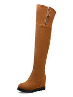 Damen Overknee Stiefel Micro Suede Black Round Toe 3.1 "Keilabsatz Winterstiefel