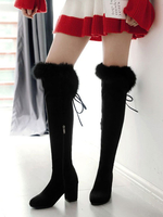 Damen Overknee-Stiefel Micro Suede Upper Black Round Toe Chunky Heel Schuhe