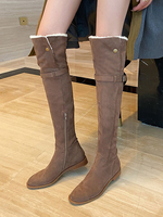 Damen Overknee-Stiefel Micro Suede Upper Coffee Brown Runde Zehenstiefel