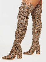 Damen Overknee-Stiefel PU-Leder Khaki Pointed Toe Oberschenkel hohe Stiefel