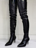 Damen Overknee-Stiefel PU Leder Schwarz Stiletto Heel High Thigh High Boots