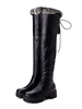 Damen Overknee Stiefel Schwarz Blockabsatz Round Toe Winterstiefel
