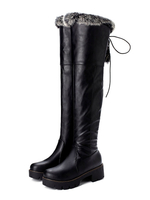 Damen Overknee Stiefel Schwarz Blockabsatz Round Toe Winterstiefel