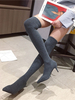 Damen Overknee-Stiefel Schwarze spitze Zehen Sexy Stiletto-Stiefel