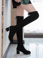 Damen Overknee-Stiefel Stiefel aus schwarzem Wildleder mit dickem Absatz