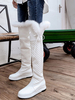 Damen Overknee Stiefel Weiß PU Leder Round Toe Wedge Heel