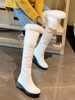 Damen Overknee-Stiefel Weißer runder Zehenkeilabsatz