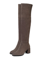 Damen Overknee Stiefel Wildleder Schwarz Runde Kappe 2;6 "Blockabsatz Stiefel