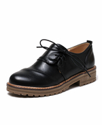 Damen Oxford Schuhe Schwarz Round Toe Lace Up Freizeitschuhe