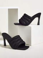 Damen Pantoletten Black Peep Toe Slingbacks Schuhe Stiletto Heeel Sandalen