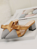 Damen Pantoletten Blockabsatz Spitzschuh Farbblock Slip-On Schuhe mit Schleife