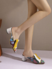 Damen Pantoletten Clogs LeatherSquare Toe Mid Heel Snake Print Schuhe Slip-On Pantoletten