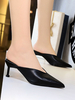 Damen Pantoletten Clogs Leder Black Pointed Toe Slip-On Schuhe für den Sommer
