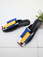 Damen Pantoletten Clogs Leder Black Square Toe Slip-On Pantoletten