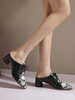Damen Pantoletten Clogs Leder Black Square Toe Snake Print Schuhe Riemen Verstellbare Pantoletten