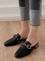 Damen Pantoletten Clogs Leder Schwarz Runde Zehen Slip-On Schuhe