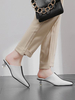 Damen Pantoletten Clogs Leder White Square Toe Kristall Slip-On Pantoletten mit niedrigem Absatz