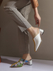 Damen Pantoletten Clogs Leder White Square Toe Snake Print Slip-On Pantoletten