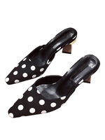Damen Pantoletten Clogs Leinwand Black Square Toe Polka Dot Slingbacks Schuhe